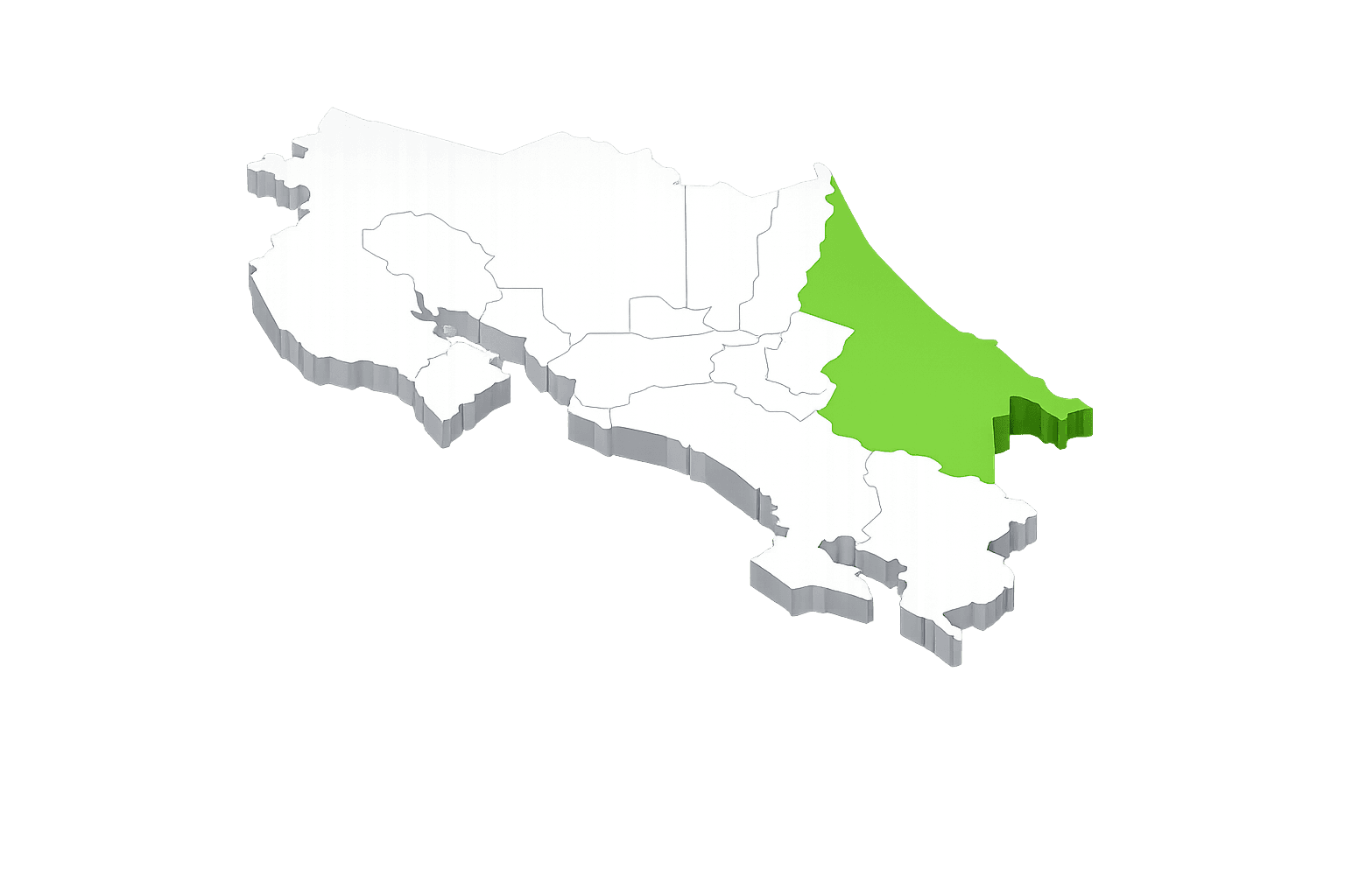 Mapa de Costa Rica con Limón en verde